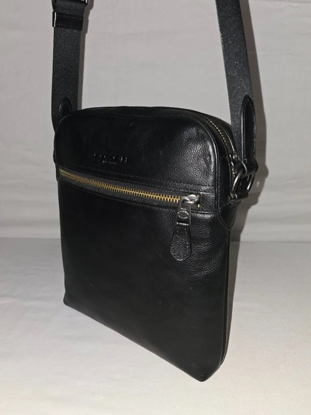 Coach Houston Men's Black Pebbled Leather Crossbody Flight Bag F68014